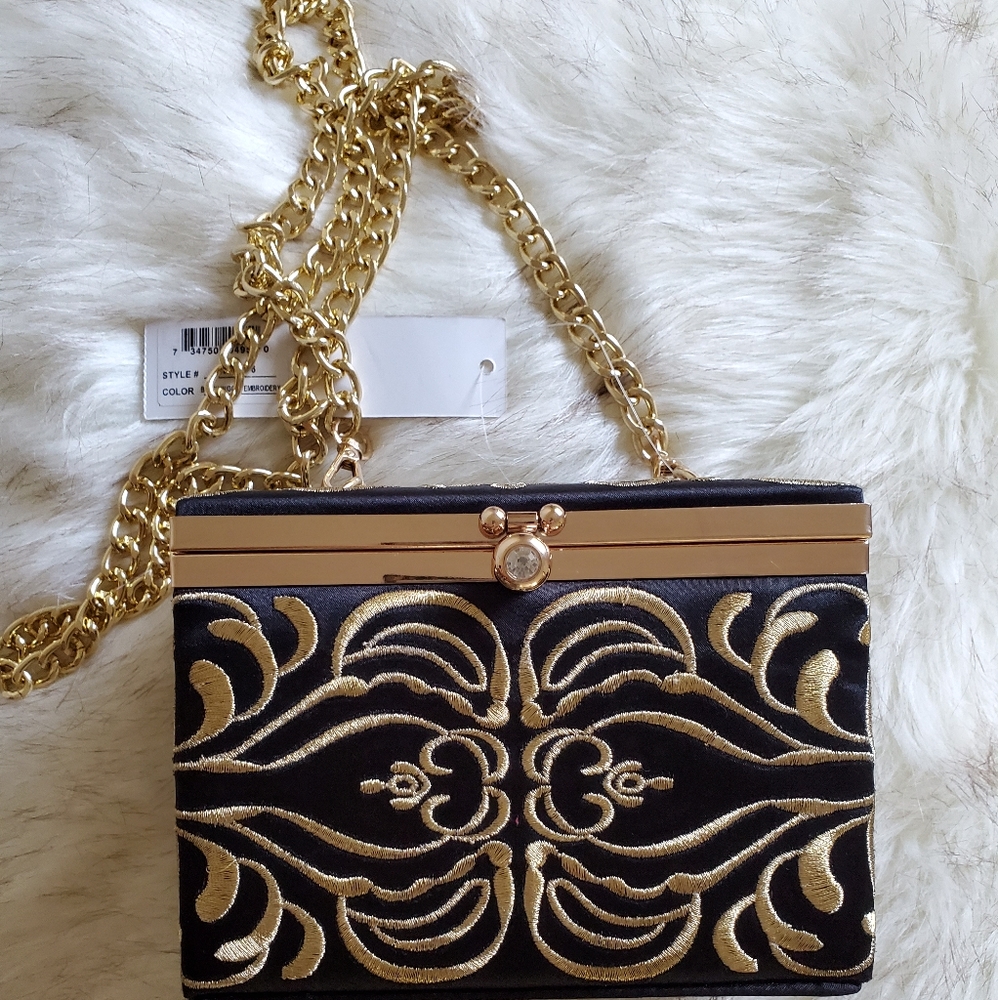 Beautiful black box bag with Gold embroidery